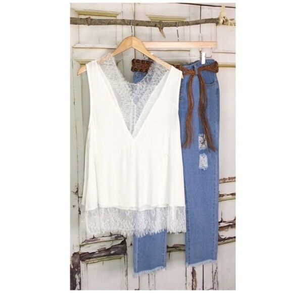 Always Hopeful Knit Top with Lace In Off White. - Picture 2 of 14